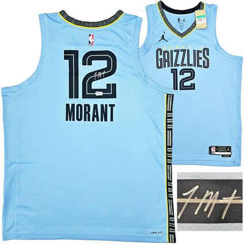 MEMPHIS GRIZZLIES JA MORANT AUTOGRAPHED LIGHT BLUE JORDAN JERSEY 52 BECKETT