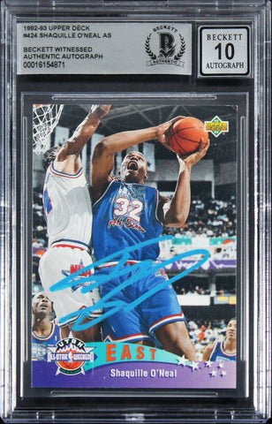 Magic Shaquille O'Neal Signed 1992 Upper Deck #424 RC Card Auto 10! BAS Slabbed