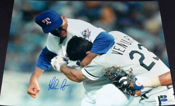 NOLAN RYAN SIGNED AUTOGRAPHED TEXAS RANGERS VENTURA FIGHT 16x20 PHOTO