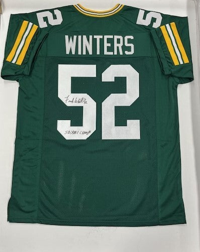 Packers Super Bowl Center FRANK WINTERS Signed Custom Replica Green Jersey AUTO