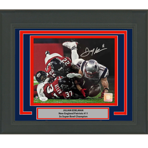 Framed Autographed/Signed Julian Edelman Patriots 8x10 Football Photo JSA COA