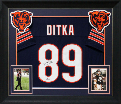 Mike Ditka Authentic Signed Navy Blue Pro Style Framed Jersey BAS Witnessed