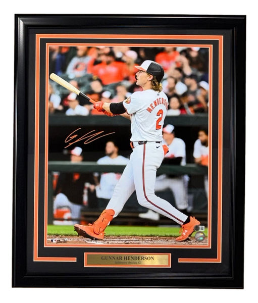 Gunnar Henderson Signed Framed 16x20 Baltimore Orioles Swing Photo BAS