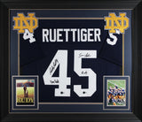 Notre Dame Rudy Ruettiger & Sean Astin Signed Navy Pro Style Framed Jersey BAS W