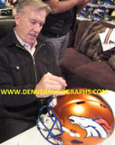 John Elway Autographed/Signed Denver Broncos Blaze Helmet 3 Insc BAS 22883