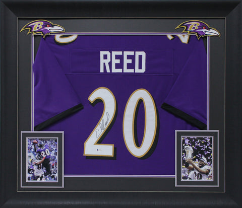 Ed Reed Authentic Signed Purple Pro Style Framed Jersey Autographed BAS Witness