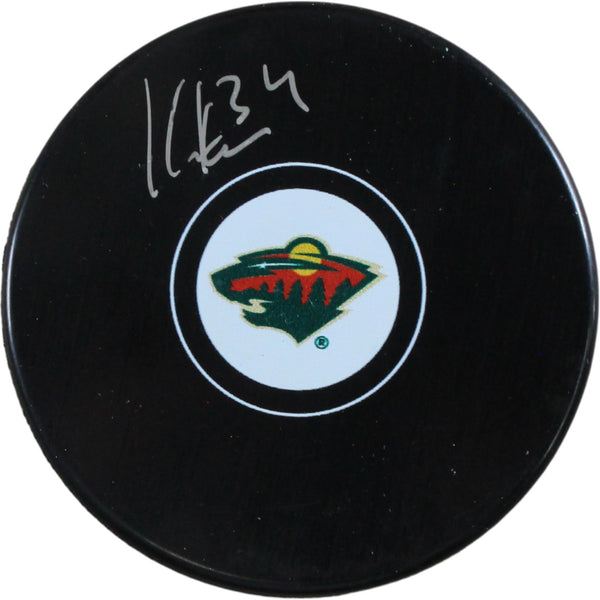 Kaapo Kahkonen Autographed/Signed Minnesota Wild Logo Puck Fanatics 53826
