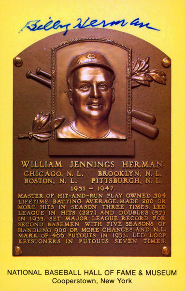 Cubs Billy Herman Authentic Signed 3.5x5.5 HOF Plaque Postcard JSA #T12742