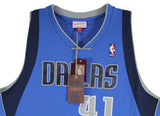 Mavericks Dirk Nowitzki Signed Blue M&N 2010-11 HWC Swingman Jersey BAS #BS20483