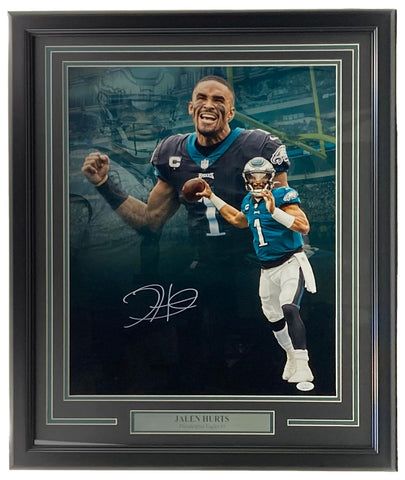 Jalen Hurts Signed Framed 16x20 Philadelphia Eagles Throw Collage Photo 2 JSA