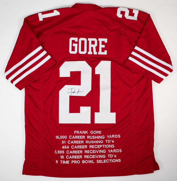 Frank Gore Signed San Francisco 49ers Career Stat Jersey (JSA COA) 5xPro Bowl RB