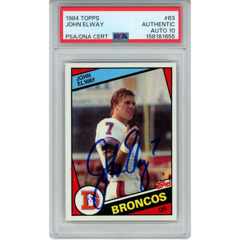 John Elway Autographed/Signed Denver Broncos Trading Card 84 Topps #63 PSA 55238