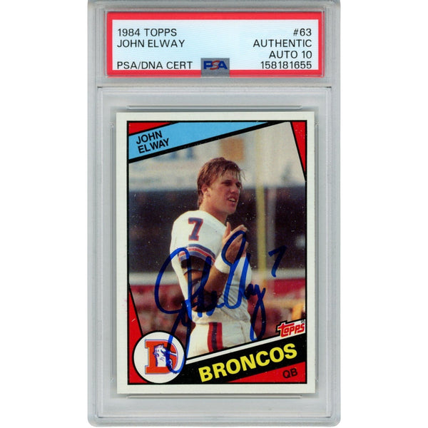 John Elway Autographed/Signed Denver Broncos Trading Card 84 Topps #63 PSA 55238