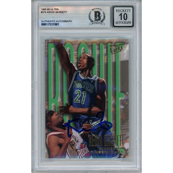 Kevin Garnett Autographed 1995 Fleer Ultra #274 Trading Card Beckett 46456