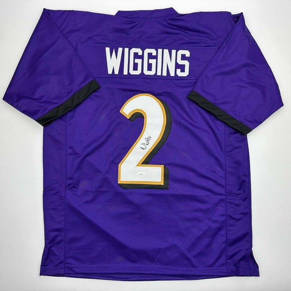 Autographed/Signed Nate Wiggins Baltimore Purple Football Jersey JSA COA