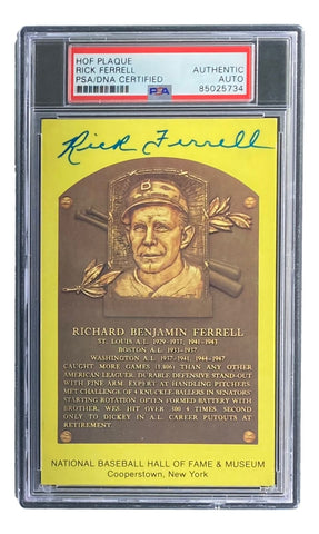 Rick Ferrell Signed 4x6 Boston Red Sox HOF Plaque Card PSA/DNA 85025734