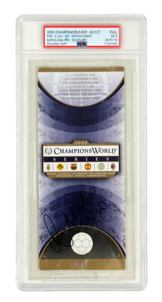 Ronaldinho Signed 2003 Barcelona Debut Match Ticket - PSA 5 Autograph 10