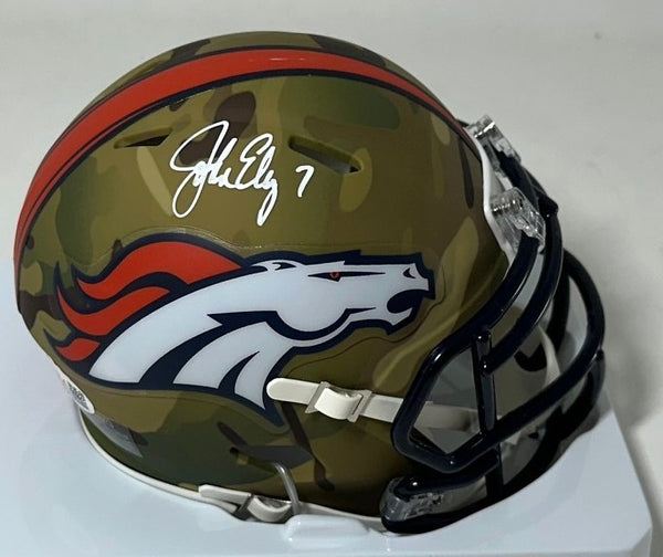 Broncos HOF'er JOHN ELWAY Signed Riddell CAMO Speed Mini Helmet AUTO - JSA