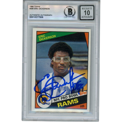 Eric Dickerson Autographed 1984 Topps #280 Grade 10 Trading Card Beckett 52949