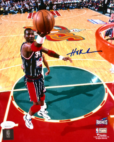 Hakeem Olajuwon Houston Rockets Autographed 8x10 Lay Up Photo- JSA W *Blue