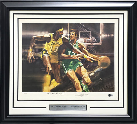 Wilt Chamberlain & Havlicek Autographed Framed Lithograph /1000 Beckett AE08297