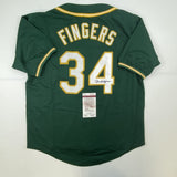 Autographed/Signed ROLLIE FINGERS Oakland Green Jersey JSA COA Auto