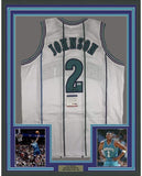 FRAMED Signed LARRY JOHNSON 35x39 Charlotte White Jersey PSA COA