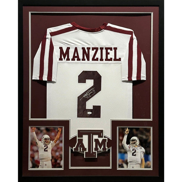Johnny Manziel Autographed Signed Framed White Texas A&M Jersey JSA