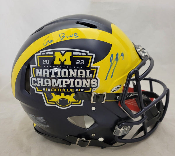 JJ MCCARTHY SIGNED MICHIGAN NAT CHAMPS LOGO SPEED AUTHENTIC HELMET "GO BLUE" BAS