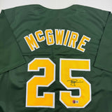 Autographed/Signed Mark McGwire Oakland Green Jersey Beckett BAS COA