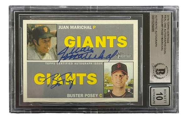 Juan Marichal Buster Posey Signed 2016 Topps Heritage #RODAMP Card BAS Auto 10