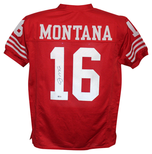 Joe Montana Autographed/Signed Pro Style Red XL Jersey Beckett 39345