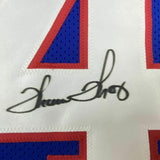 FRAMED Autographed/Signed THURMAN THOMAS 33x42 Buffalo Blue Jersey JSA COA Auto