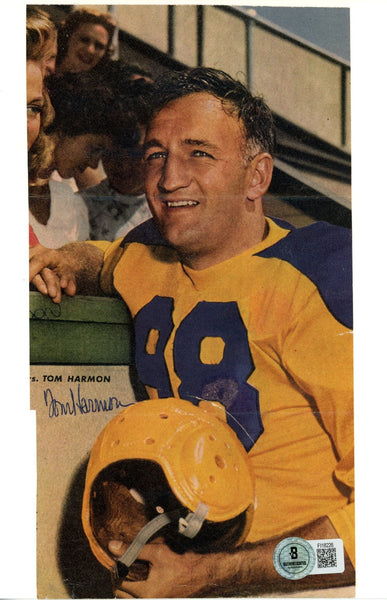 Tom Harmon Autographed Los Angeles Rams 6x9 Matted Cut Sheet Beckett 57228
