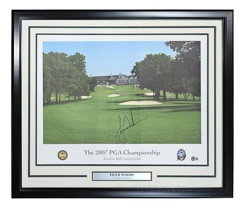 Tiger Woods Signed Framed 18x24 2007 PGA Championship Lithograph BAS LOA