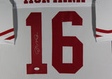 JOE MONTANA (49ers white TOWER) Signed Autographed Framed Jersey JSA