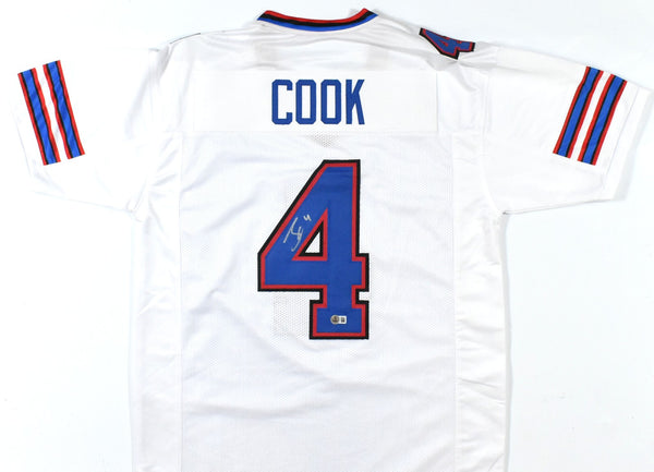 James Cook Autographed White Pro Style Jersey - Beckett W Hologram *Silver