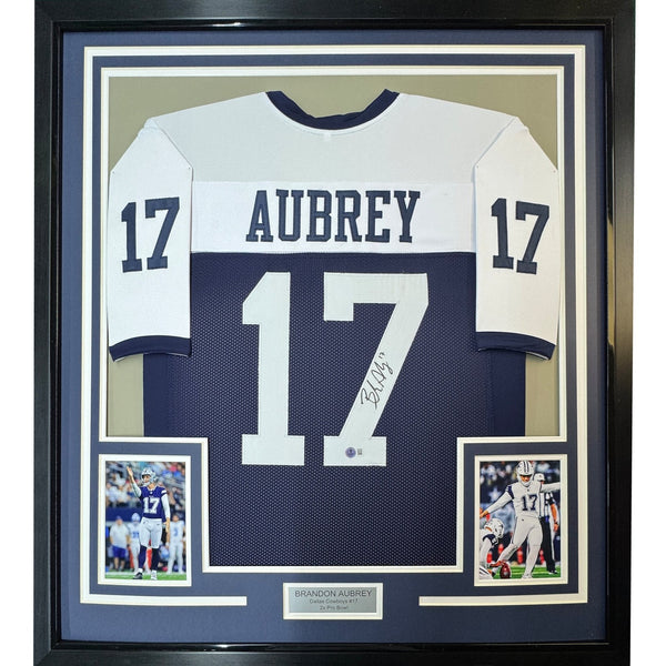 Framed Autographed/Signed Brandon Aubrey 35x39 Dallas Jersey BAS COA