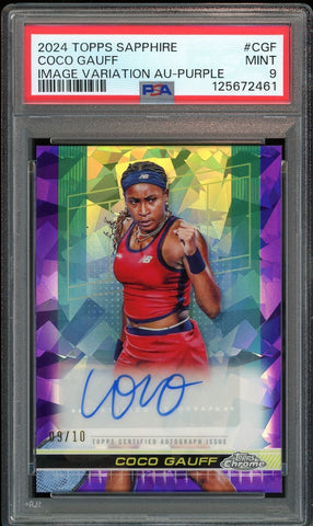 2024 Topps Chrome Sapphire Tennis Purple /10 Coco Gauff Auto RC PSA 9 MINT
