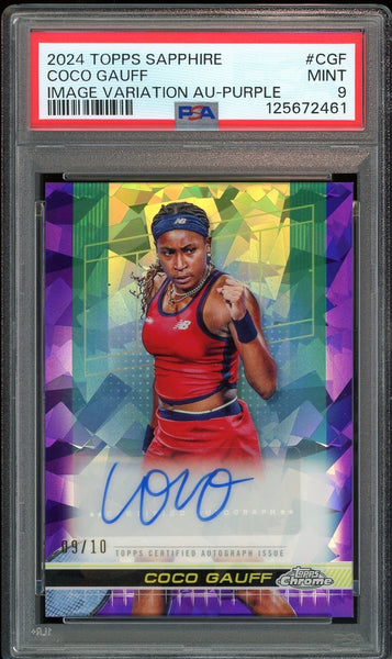 2024 Topps Chrome Sapphire Tennis Purple /10 Coco Gauff Auto RC PSA 9 MINT