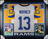 Kurt Warner Autographed/Signed Pro Style Framed White XL Jersey Beckett 40150