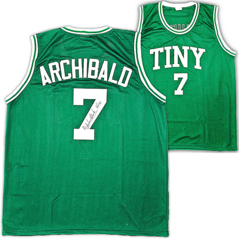 CELTICS NATE "TINY" ARCHIBALD AUTOGRAPHED GREEN JERSEY "HOF 91" JSA 215715