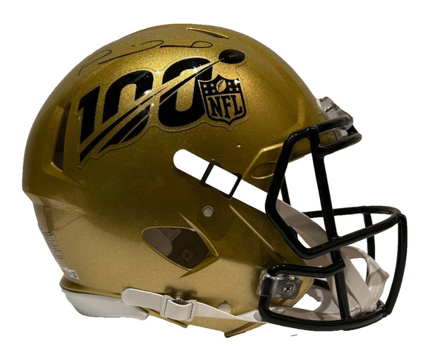 Patrick Mahomes Autographed NFL 100 Gold Pro Helmet -- Chiefs Fanatics COA