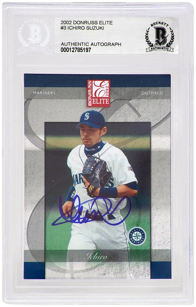 Ichiro Suzuki Signed Mariners 2002 Donruss Elite Card #3 (Beckett Encapsulated)