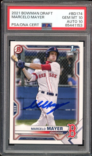 2021 Bowman Draft #BD-174 Marcelo Mayer RC On Card PSA 10/10 Auto GEM MINT