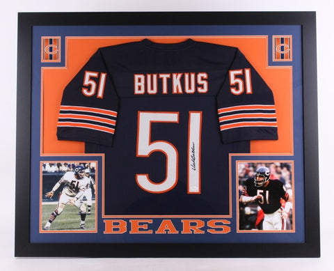 Dick Butkus Signed Bears 35x43 Framed Jersey (JSA COA) 8xPro Bowl 1965-1972 /HOF