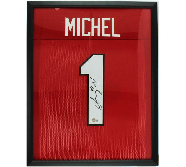 Sony Michel Signed Framed Georgia Red Jersey
