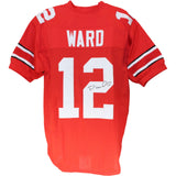 Denzel Ward Autographed/Signed College Style Size XL Red Jersey JSA 53094