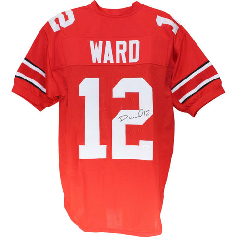 Denzel Ward Autographed/Signed College Style Size XL Red Jersey JSA 53094