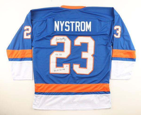 Bob Nystrom Signed New York Islanders Jersey Insc."4xSC" & "80, 81, 82, 83"(JSA)